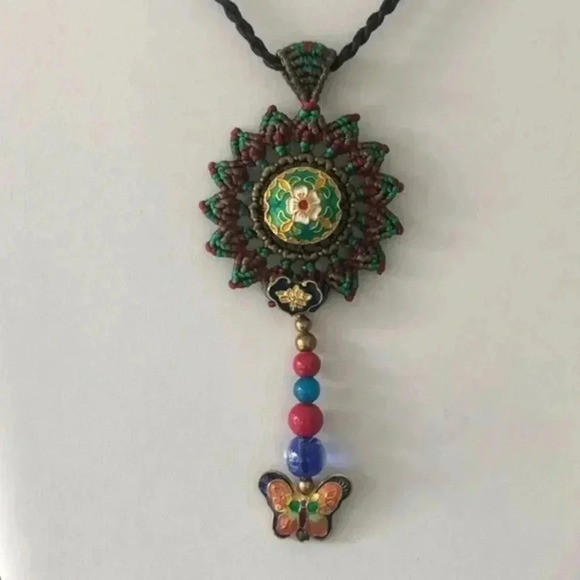 Ethnic Handmade Enamel Gold Butterfly Woven Necklace NWT - Picture 2 of 5